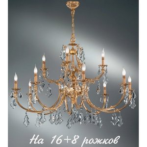 Изображение товара Большая люстра с хрусталем Nervilamp 584 584/16+8 подсвечник