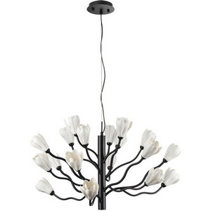 Изображение товара Подвесная люстра led с матовой черной арматурой Odeon Light Gardi 5090/18 черный матовый/белый/фарфор G4 LED 18*5W с цветами