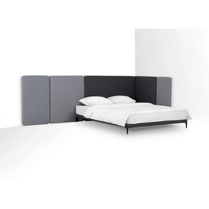 Изображение товара Кровать односпальная металлическим односпальная с мягким изголовьем Licata ОГОГО (арт.709382), (Ткань,Рогожка,Микрошенилл/Серый)