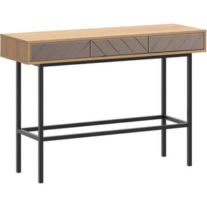 Изображение товара Стол консольный с ящиком Boho ОГОГО (арт.769648), (Металл, Зеркало, ЛДСП/Дуб Корбридж, Бронзовый) (прямоугольная столешница, 4 ножки)