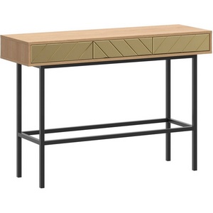 Изображение товара Стол консольный с ящиком Boho ОГОГО (арт.769653), (ЛДСП, Металл, Зеркало/Дуб Корбридж, Золотой) (прямоугольная столешница, 4 ножки)