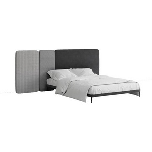 Изображение товара Кровать односпальная металлическим односпальная с мягким изголовьем Licata ОГОГО (арт.779492), (Микрошенилл,Ткань,Рогожка/Серый)