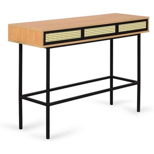 Изображение товара Стол консольный с ящиком Boho ОГОГО (арт.787119), (Ротанг, ЛДСП, Металл/Дуб Корбридж) (прямоугольная столешница, 4 ножки)