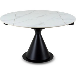 Изображение товара Раскладной обеденный стол с боковыми вставками Pion ОГОГО Обстановочка (Керамика/Белый, Черный) 926809 (круглая столешница)