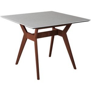 Изображение товара Стол квадратный белый R-Home Нарвик 960*960 мрамор Бьянко Темный орех (квадратная столешница, 4 ножки)