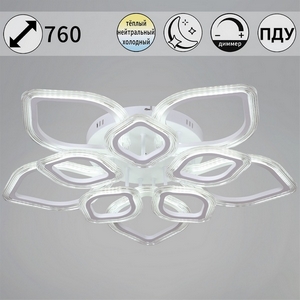 Изображение товара Люстра потолочная с пультом с цветовыми режимами (+ночной режим) светодиодная на штанге с пультом Reluce 09827-3.3-5+5 WH