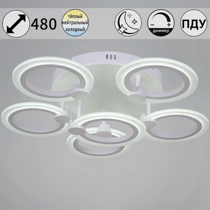 Изображение товара Потолочная люстра на штанге светодиодная с пультом регулировкой цветовой температуры, яркости и ночным режимом Reluce 09501-0.3-5+1 WH