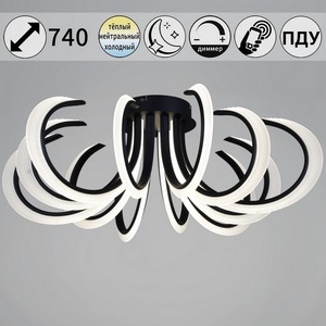 Изображение товара Потолочная люстра светодиодная с пультом и ночным режимом Reluce 74390-0.3-6+6 black (Умный дом)