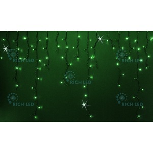 Изображение товара Гирлянда светодиодная Бахрома зеленая с мерцанием 220B, LED, провод черный, IP54 Rich LED RL-i3*0.9F-B/G