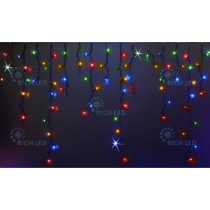 Изображение товара Гирлянда светодиодная Бахрома разноцветная с мерцанием 220B, LED, провод черный, IP54 Rich LED RL-i3*0.9F-B/M