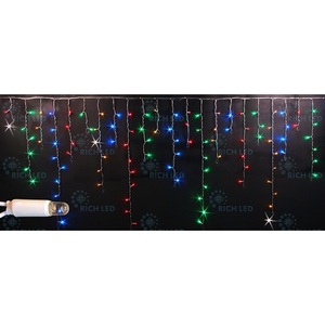 Изображение товара Гирлянда светодиодная Бахрома разноцветная с мерцанием 220B, LED, провод белый, IP65 Rich LED RL-i3*0.9F-CW/RGP