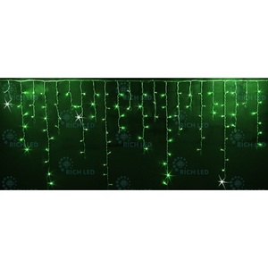 Изображение товара Гирлянда светодиодная Бахрома зеленая с мерцанием 220B, LED, провод прозрачный, IP54 Rich LED RL-i3*0.9F-T/G