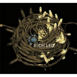 Изображение товара Гирлянда на елку теплого белого цвета светодиодная белая постоянного свечения 220B, LED, провод бронзовый, IP65 Rich LED RL-S10C-220V-C2Bz/WW