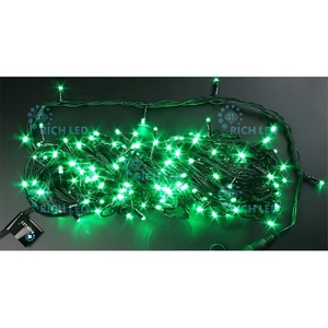 Изображение товара Гирлянда светодиодная зеленая режимов свечения 220B, LED, провод черный, IP54 Rich LED RL-T20C2-B/G