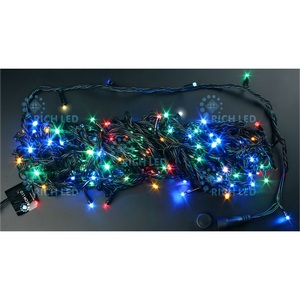 Изображение товара Гирлянда на елку 10 м светодиодная разноцветная режимов свечения 220B, LED, провод черный, IP54 Rich LED RL-T20C2-B/M
