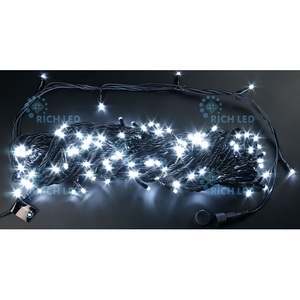 Изображение товара Гирлянда светодиодная белая режимов свечения 220B, LED, провод черный, IP54 Rich LED RL-T20C2-B/W