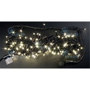 Изображение товара Гирлянда светодиодная белая режимов свечения 220B, LED, провод черный, IP54 Rich LED RL-T20C2-B/WW