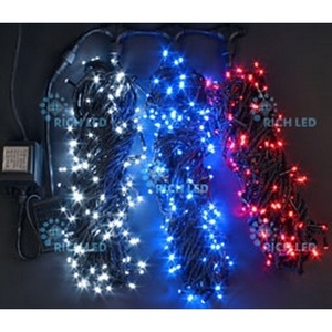 Изображение товара Гирлянда светодиодная триколор режимов свечения 24B, LED, провод черный, IP54 Rich LED RL-T3*20N2-B/WBR