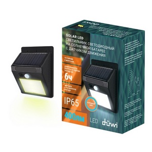 Изображение товара Настенный светильник уличный на солнечной батарее водонепроницаемый ip65 с датчиком движения duwi 25013 5