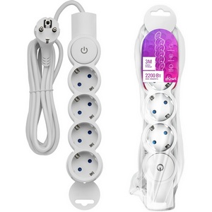 Изображение товара Удлинитель 4-х местный 3 метра с заземлением и шторкой duwi 32014 4