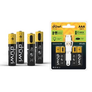 Изображение товара Аккумулятор Duwi 62013 6 USB-C Li-Ion AАA 1.5V, 450 мАч, 4 шт. + кабель для зарядки