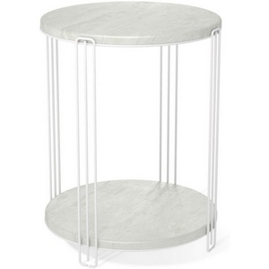 Изображение товара Столик кофейный с полкой Sheffilton SHT-CT33-1 белый муар/бетон лофт Sheffilton (круглая столешница, О-образная опора)