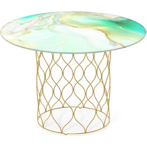 Изображение товара Столик журнальный Sheffilton SHT-TU49/TT32 60 СТЕКЛО/МДФ золото/лазурно голубой (круглая столешница, О-образная опора)