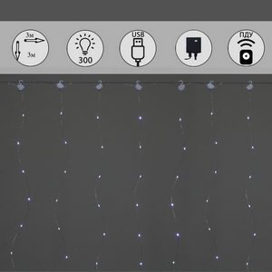 Изображение товара Гирлянда светодиодная занавес Роса 3х3м 300LED с контроллером и пультом Sneha A-972 W c