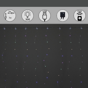 Изображение товара Гирлянда светодиодная занавес Роса 3х3м 300LED с контроллером и пультом Sneha A-972 MIX c