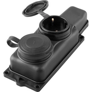 Изображение товара Розетка двойная с заземлением и крышкой (черный) IP44 Stekker Одри 32738