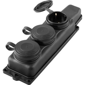 Изображение товара Розетка тройная с заземлением и крышкой (черный) IP44 Stekker Одри 32739