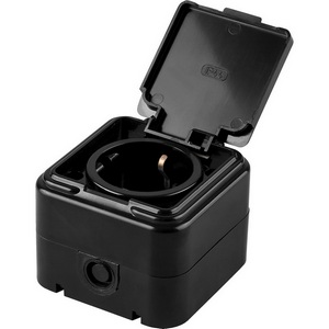 Изображение товара Розетка накладная с заземлением и защитной крышкой (черный) IP44 Stekker Брест 32741