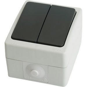 Изображение товара Выключатель накладной двухклавишный (серый, графит) IP54 Stekker Велена 32753