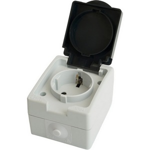 Изображение товара Розетка накладная с заземлением и защитной крышкой (серый,графит) IP54 Stekker Велена 32755