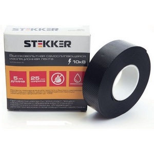 Изображение товара Изолента для высоковольтных проводов самослипающаяся 25мм 5м черная Stekker 39157
