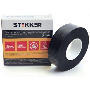 Изображение товара Изолента для высоковольтных проводов самослипающаяся 25мм 5м черная Stekker 39158