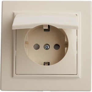 Изображение товара Розетка встраиваемая с заземлением защитной крышкой и шторками (слоновая кость) IP44 Stekker Эрна 39238