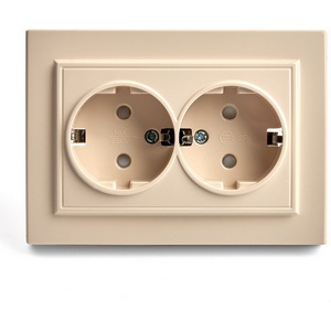 Изображение товара Розетка встраиваемая двойная с заземлением и шторками (слоновая кость) Stekker Эрна 39240