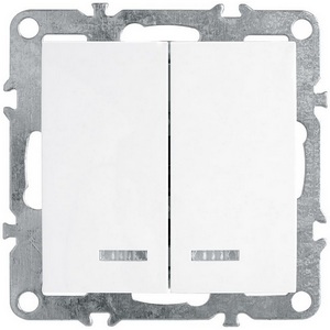 Изображение товара Выключатель встраиваемый двухклавишный с подсветкой (белый) Stekker Эрна 39310