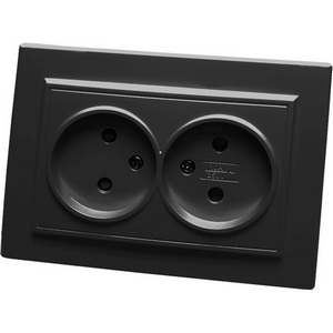 Изображение товара Розетка встраиваемая двойная без заземления со шторками (черный) Stekker Эрна 39478