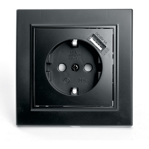 Изображение товара Розетка встраиваемая с заземлением, шторками и USB (черный) Stekker Эрна 39480