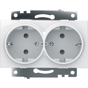 Изображение товара Розетка встраиваемая двойная с заземлением и шторками (белый) Stekker Катрин 39574
