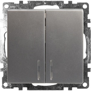 Изображение товара Выключатель встраиваемый двухклавишный с подсветкой (серебро) Stekker Катрин 39579