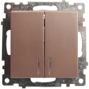 Изображение товара Выключатель встраиваемый двухклавишный с подсветкой (шампань) Stekker Катрин 39593