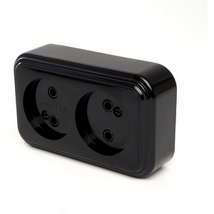 Изображение товара Розетка накладная двойная без заземления (черный) Stekker Брест 39694