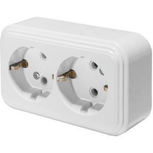 Изображение товара Розетка накладная двойная с заземлением (белый) Stekker Брест 39695