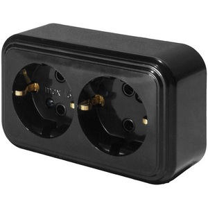 Изображение товара Розетка накладная двойная с заземлением (черный) Stekker Брест 39696