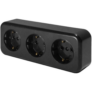 Изображение товара Розетка накладная тройная с заземлением (черный) Stekker Брест 39698