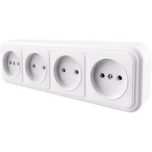 Изображение товара Розетка накладная 4-х местная без заземления (белый) Stekker Брест 39701