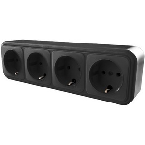 Изображение товара Розетка накладная 4-х местная с заземлением (черный) Stekker Брест 39704